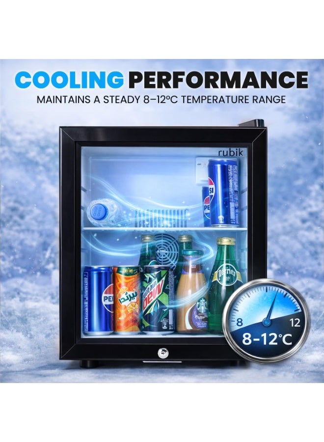 Rubik ثلاجة صغيرة مع قفل مفتاح، باب زجاجي تيار متردد 220 فولت، مبرد مشروبات للأطعمة والمشروبات والعناية بالبشرة، رائع للاستخدام في المنزل والمكتب والفندق (سعة 30 لتر) - Image 4